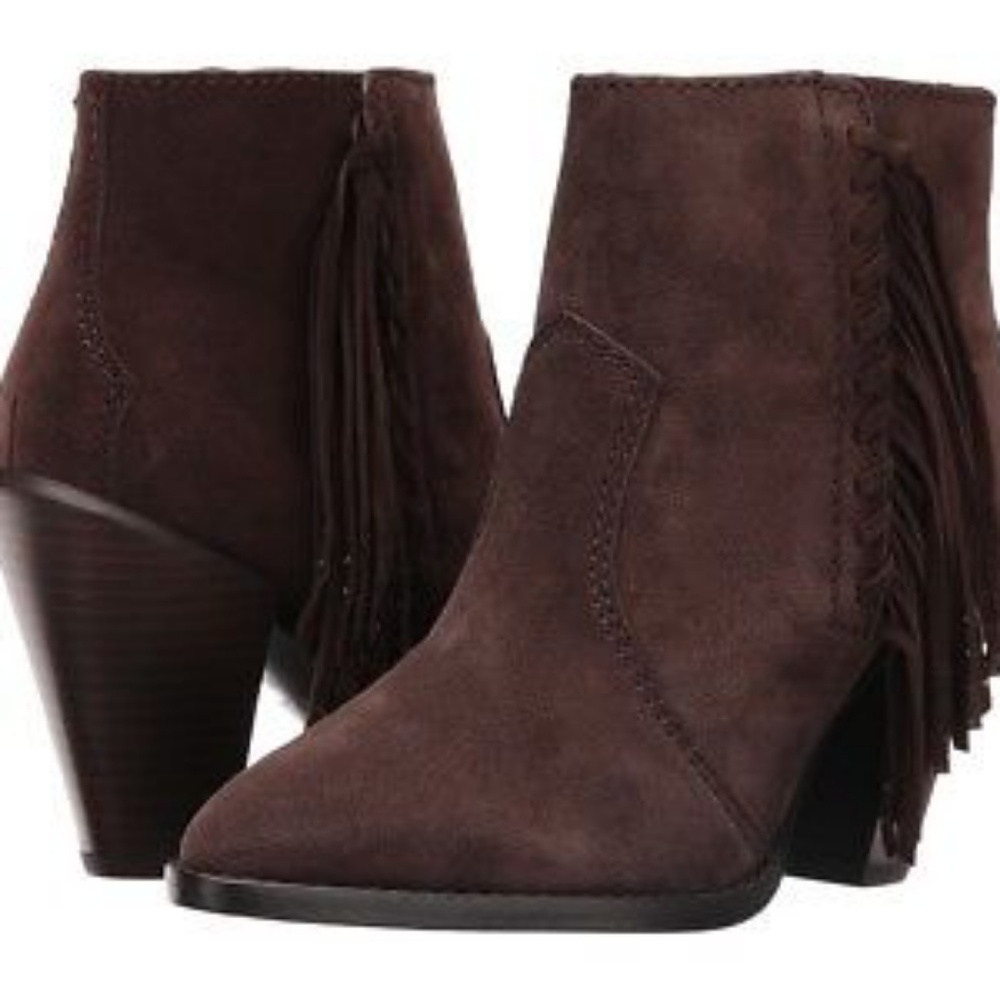 Coach Westyn ankle booties brown suede 8.5 fringe